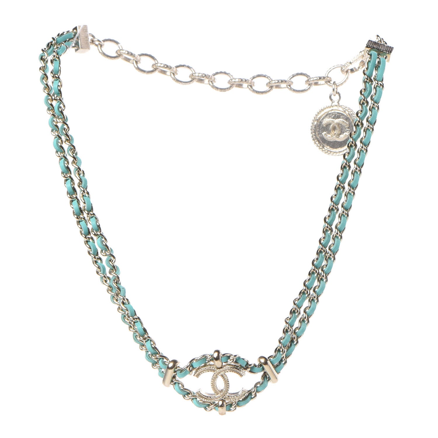 Chanel Metal Lambskin CC Chain Link Necklace Turquoise 3 of 7