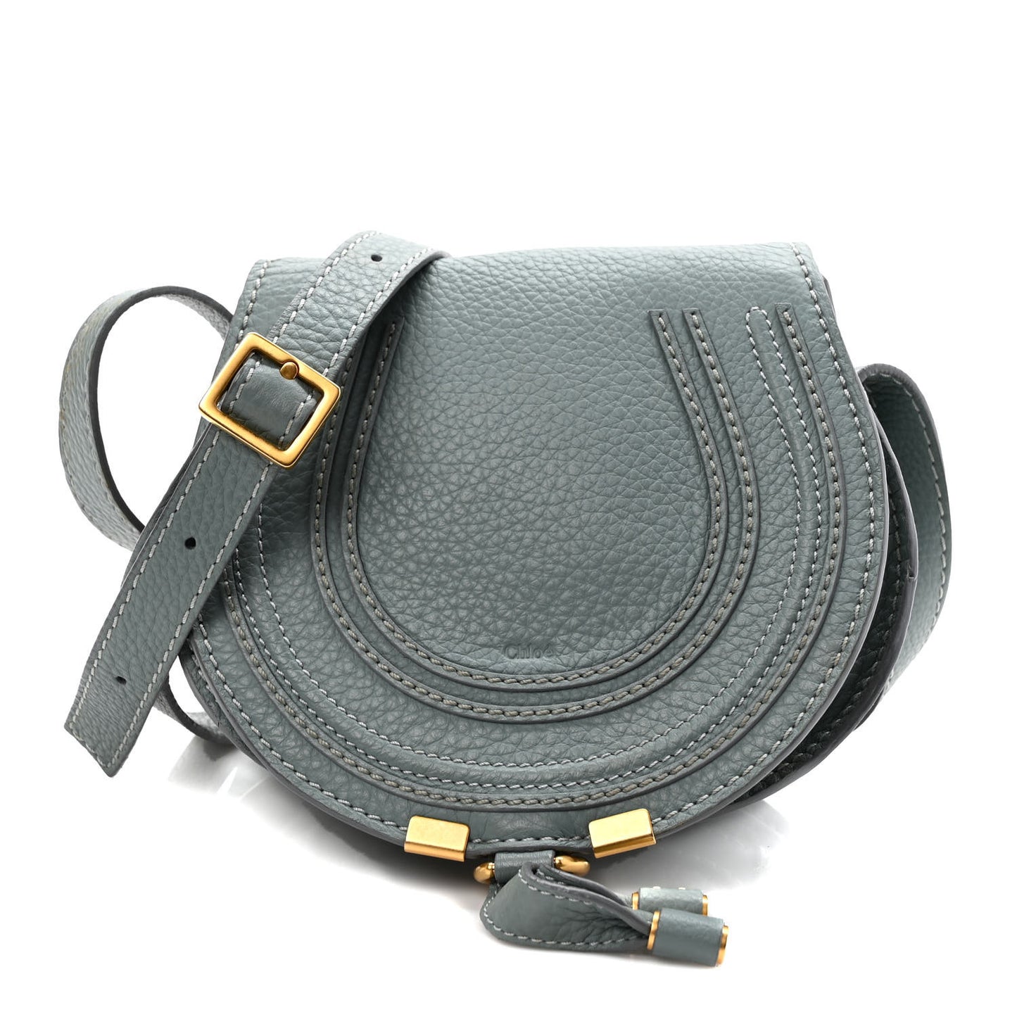 Calfskin Mini Marcie Round Crossbody Bag Faded Blue