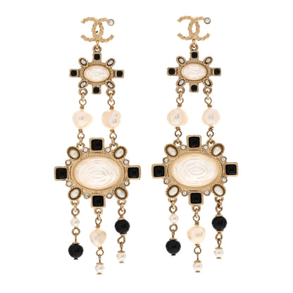 Chanel Enamel Pearl CC Drop Earrings Black Gold 1 of 5