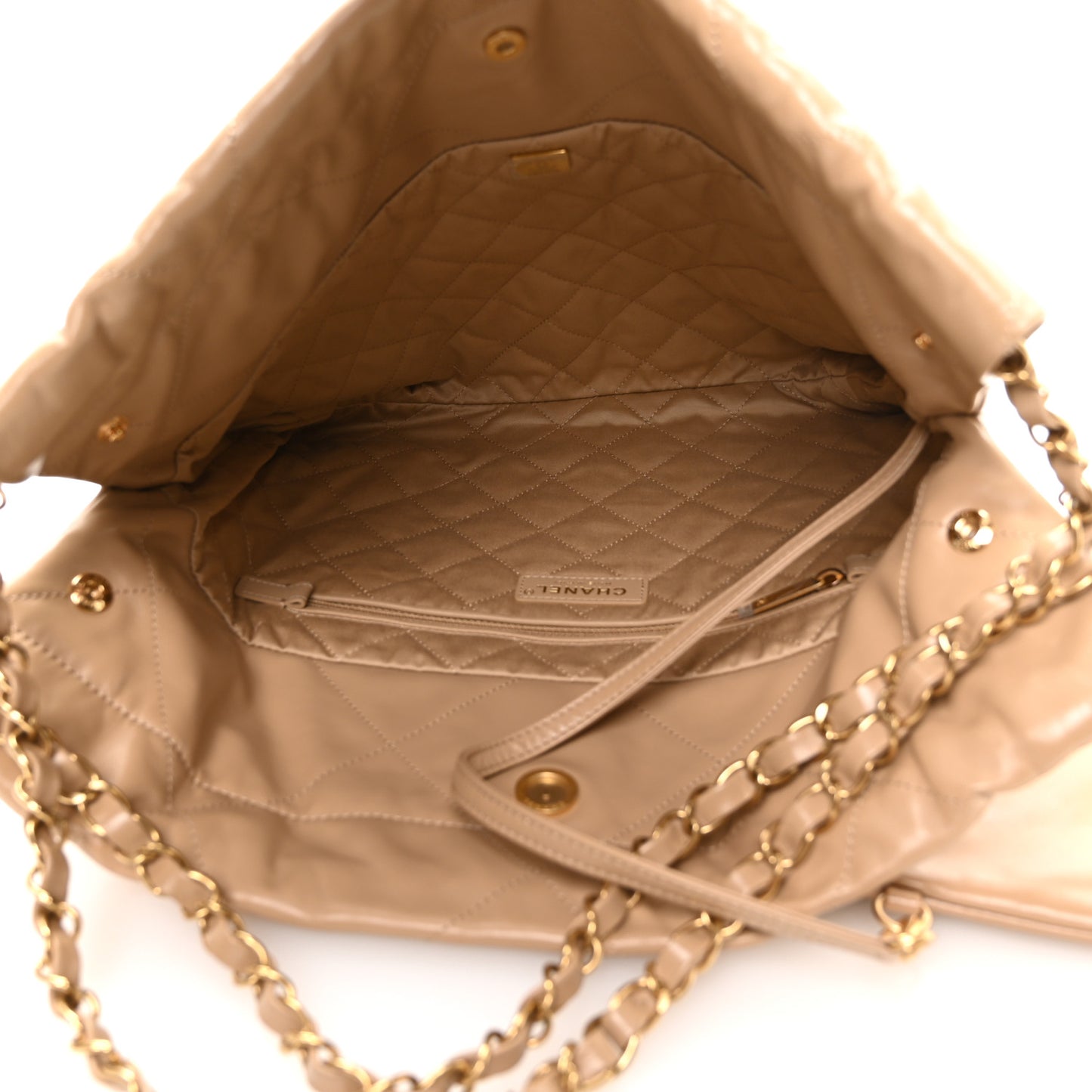 Shiny Calfskin Quilted Small Chanel 22 Beige