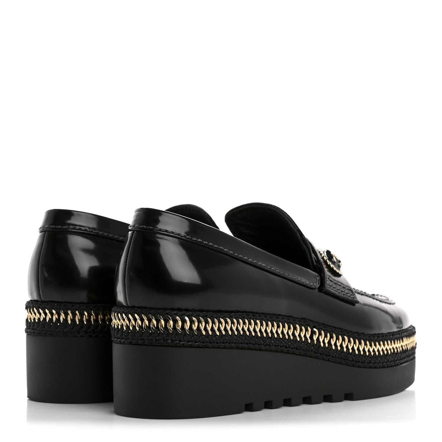 Shiny Calfskin Platform Loafers 37 Black