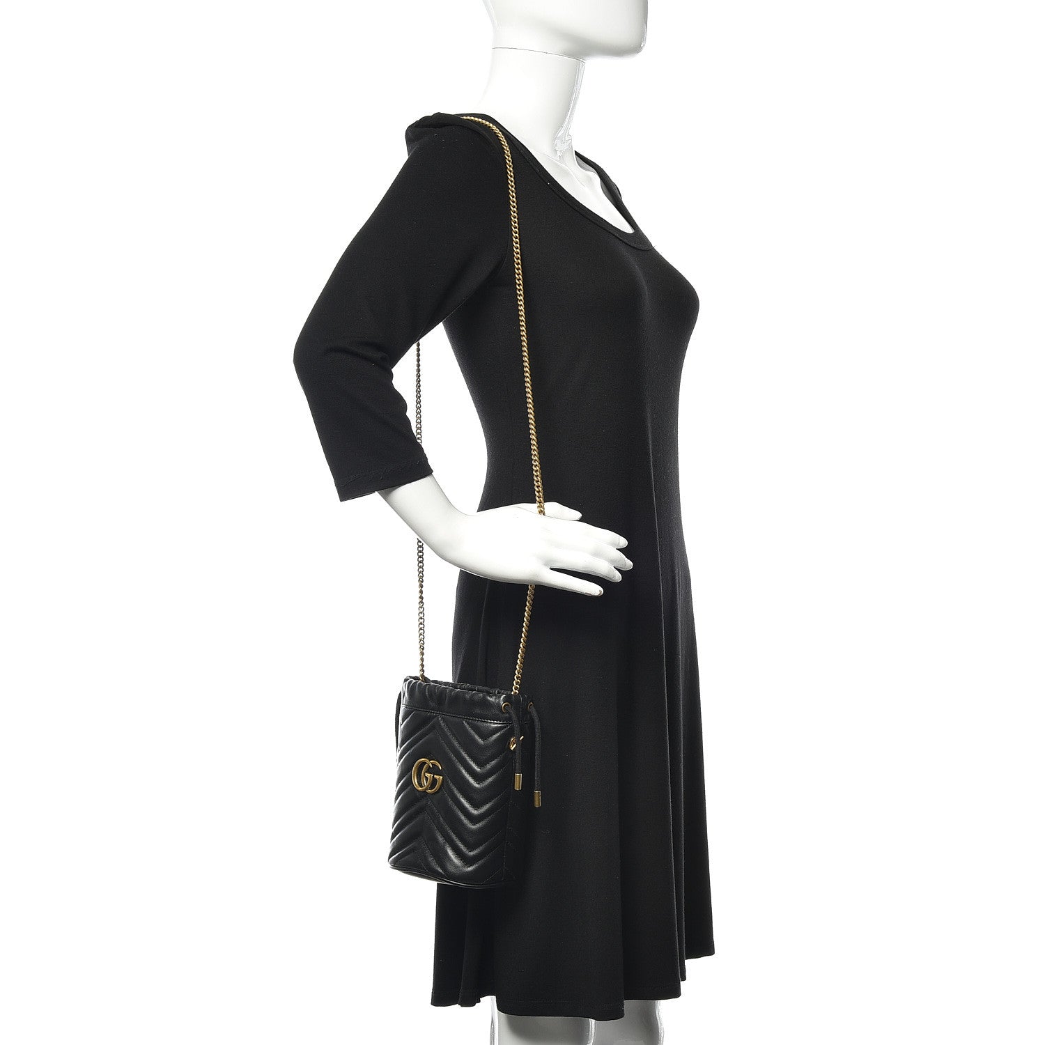 Gucci Calfskin Matelasse Mini GG Marmont 2.0 Bucket Bag Black 2 of 12