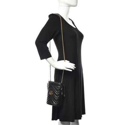 Gucci Calfskin Matelasse Mini GG Marmont 2.0 Bucket Bag Black 2 of 12