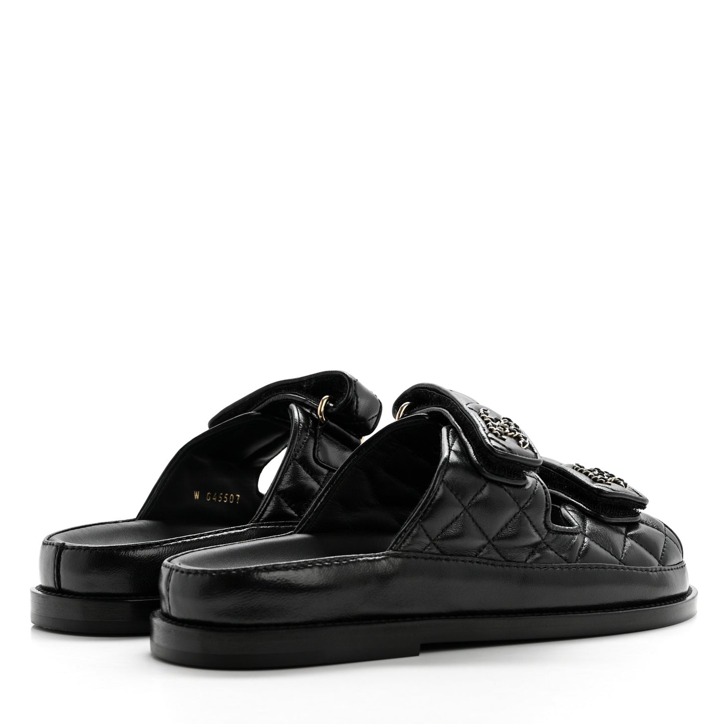 Crumpled Shiny Lambskin Velcro Dad Sandals 36 Black