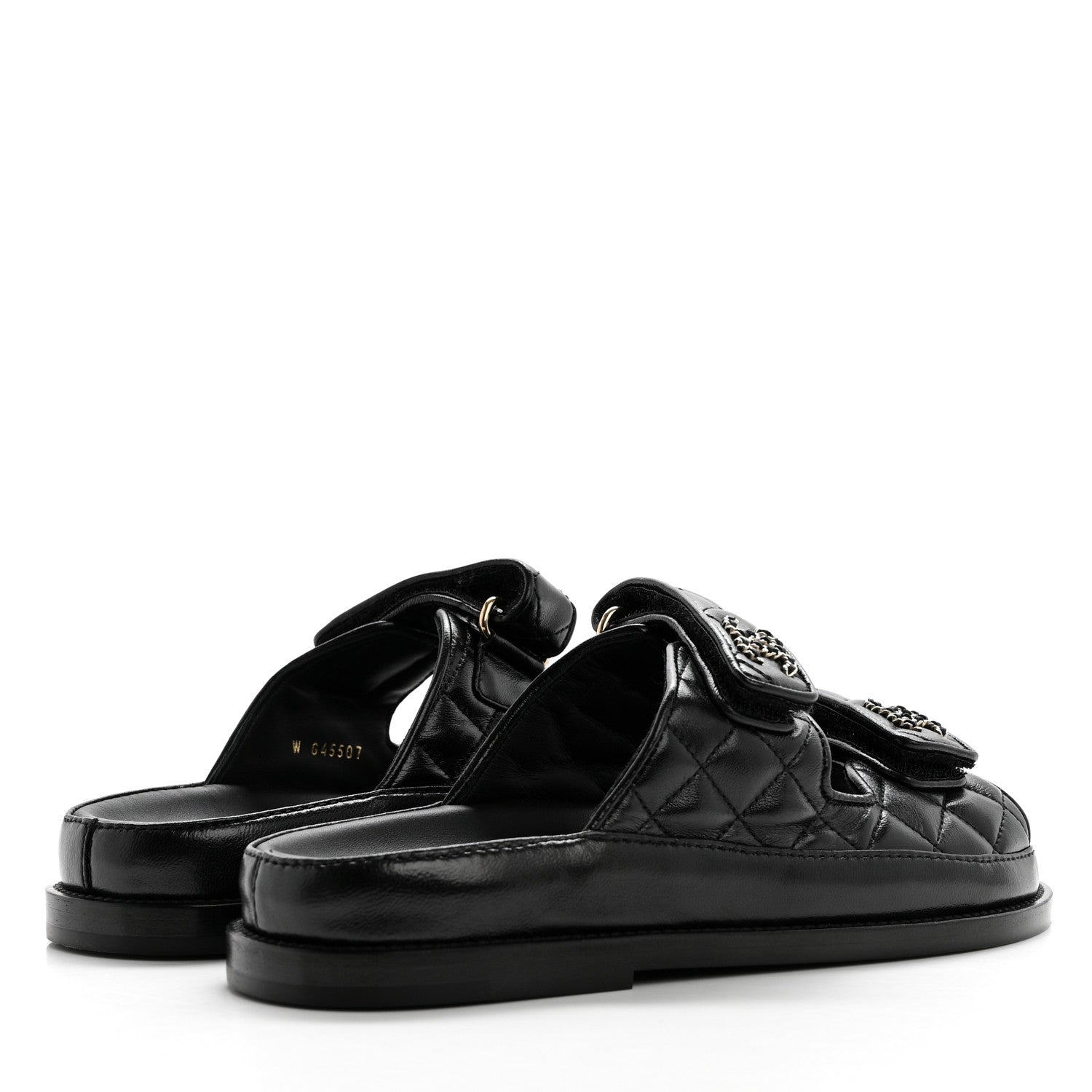 Chanel Crumpled Shiny Lambskin Velcro Dad Sandals 36 Black 3 of 8