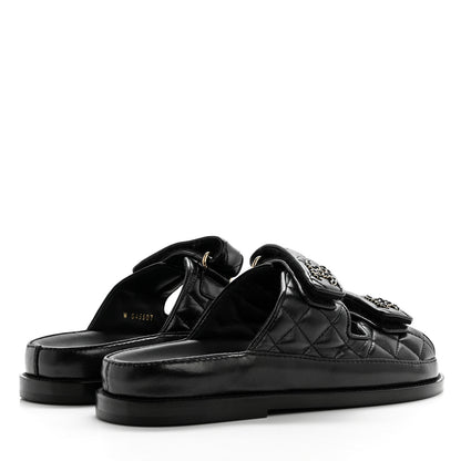 Chanel Crumpled Shiny Lambskin Velcro Dad Sandals 36 Black 3 of 8