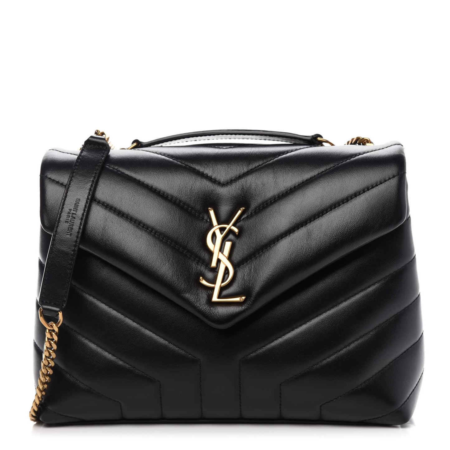 Calfskin Y Quilted Monogram Small Loulou Chain Satchel Black