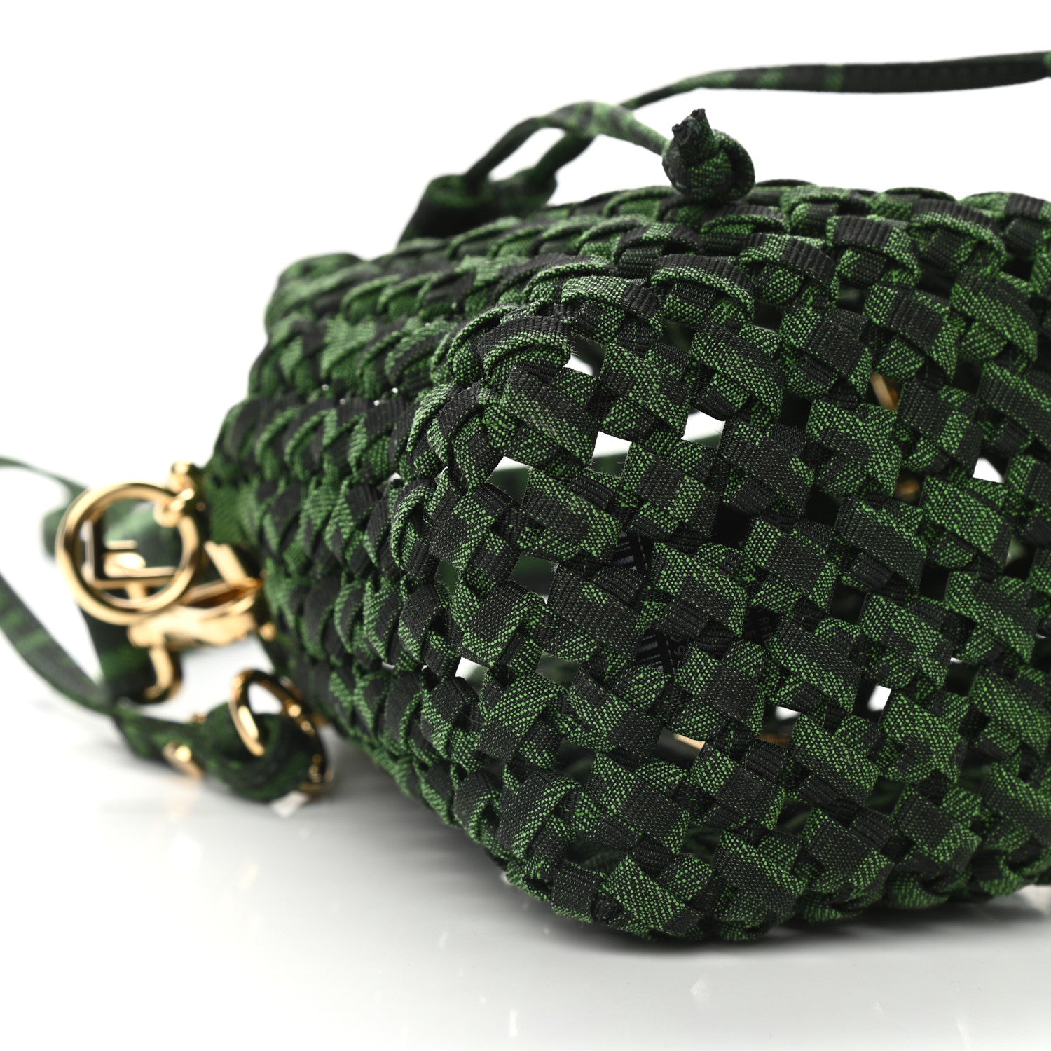 Fendi Fabric Jacquard F is Fendi FF 1974 Woven Knotted Mini Mon Tresor Bucket Bag Verde Black 7 of 8
