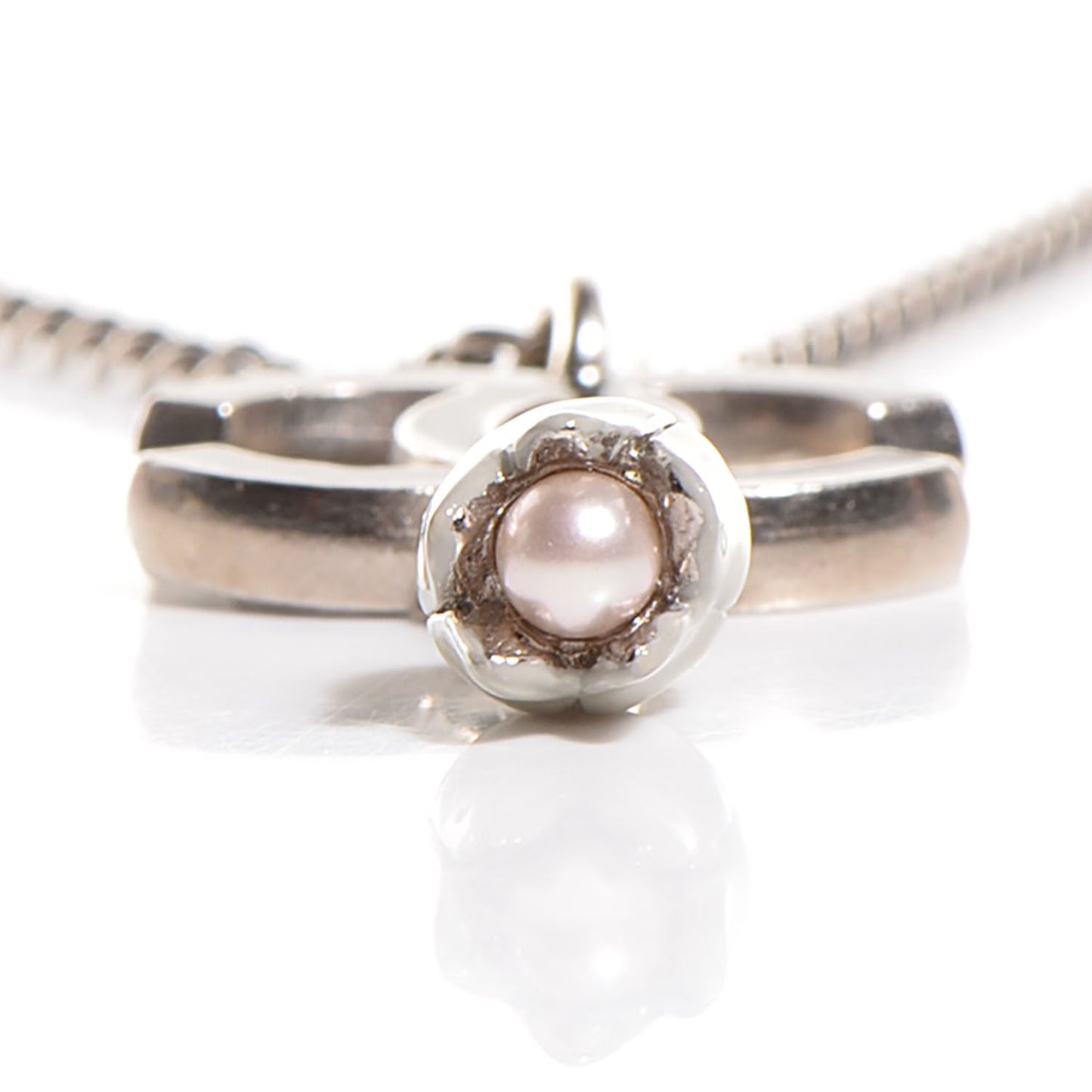 Enamel CC Pearl Necklace Black Silver