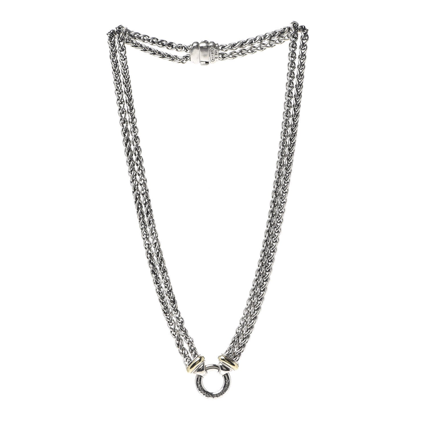 David Yurman Sterling Silver 18K Yellow Gold 8mm Double Wheat Chain Necklace 3 of 8