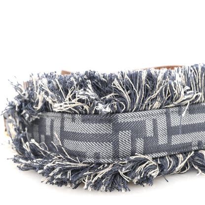Fendi Denim Vitello Fringe FF Embroidered Baguette Pouch Myrtle Dark Nut 9 of 11