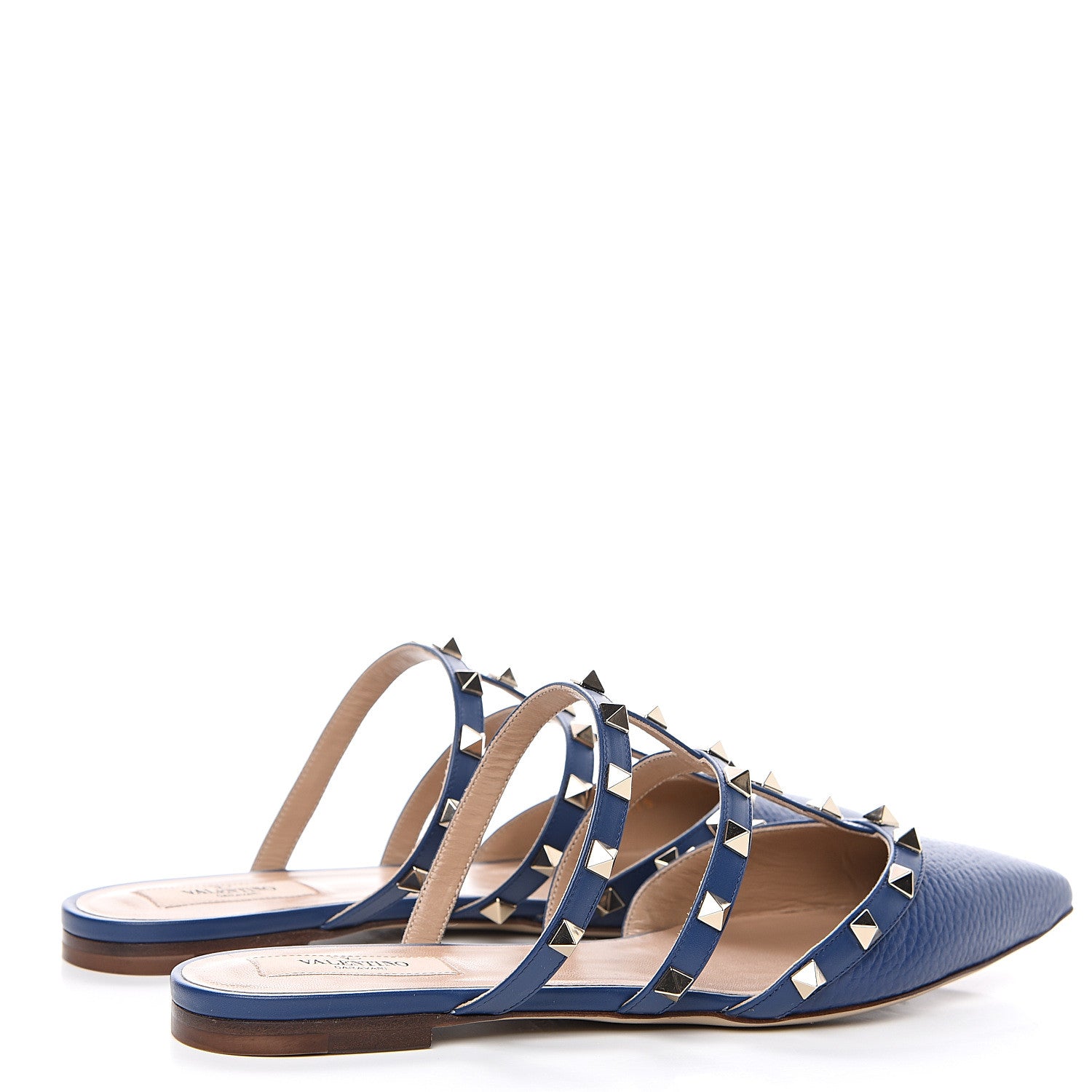 Valentino Garavani Pebbled Calfskin Rockstud Flat Cage Mules 38 Light Ocean 4 of 11