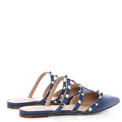 Valentino Garavani Pebbled Calfskin Rockstud Flat Cage Mules 38 Light Ocean 4 of 11