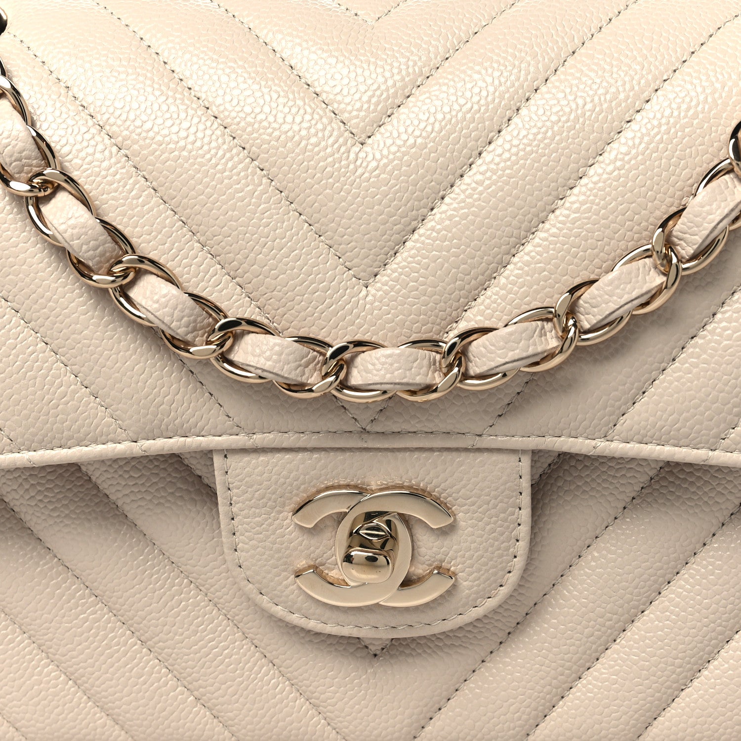Chanel Caviar Chevron Quilted Small Double Flap Beige 8 of 11