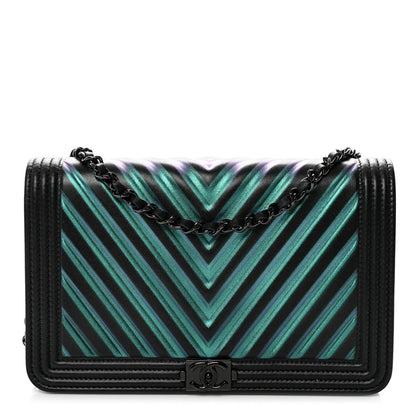 Chanel Calfskin Painted Chevron Embossed Boy Wallet On Chain WOC Black 1 of 11