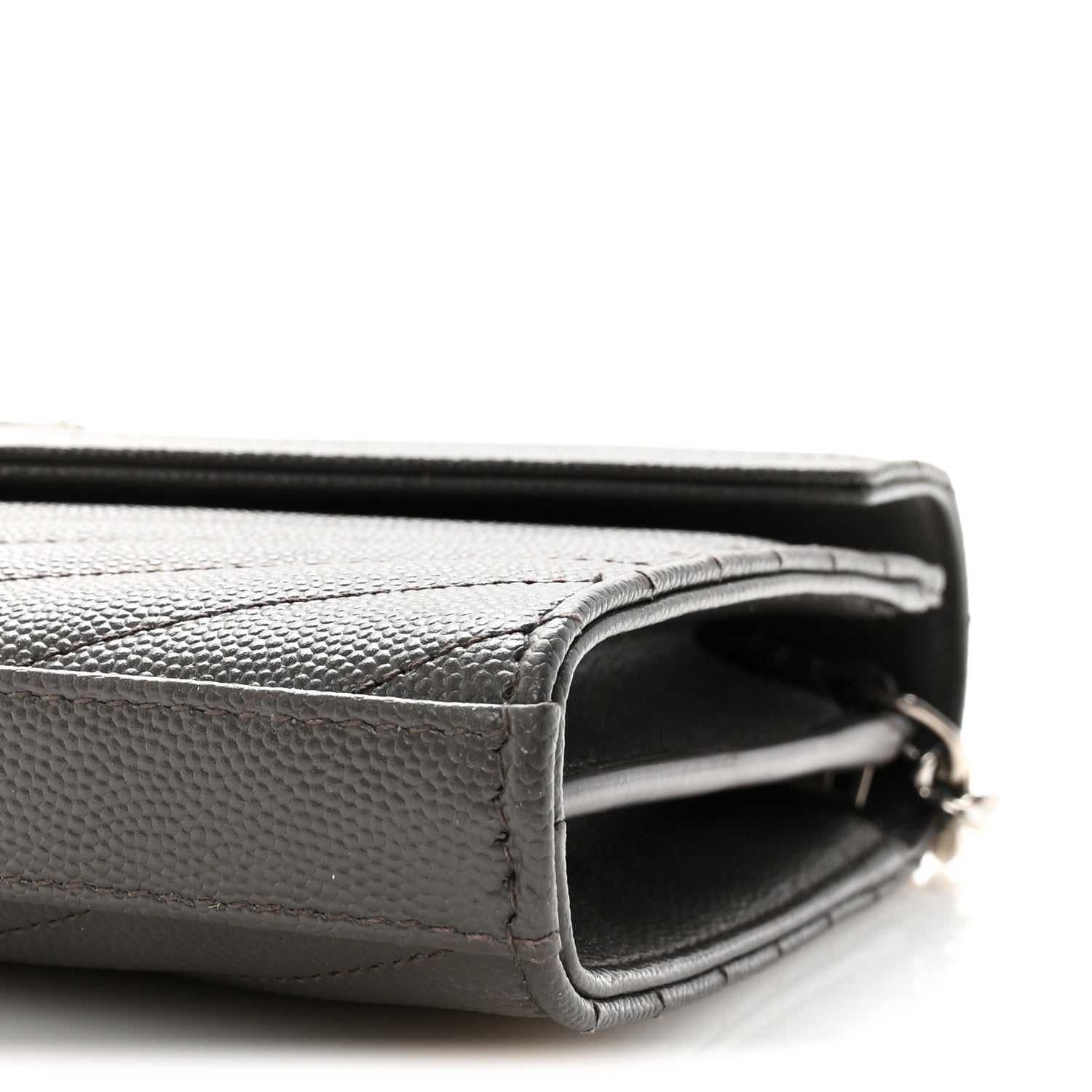 Saint Laurent Grain De Poudre Matelasse Chevron Monogram Chain Wallet Earth 9 of 10