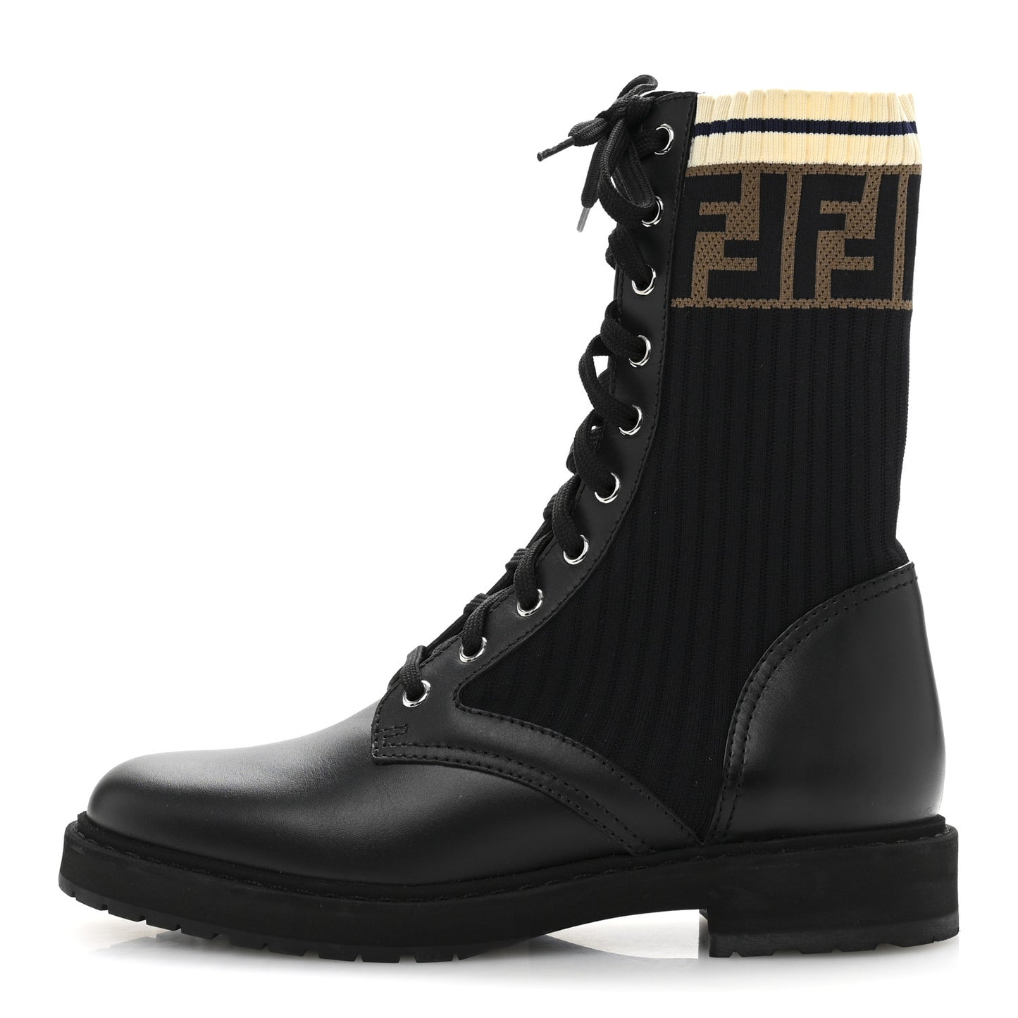 Calfskin Stretch Fabric Rockoko Biker Boots 37.5 Tobacco Black Marino