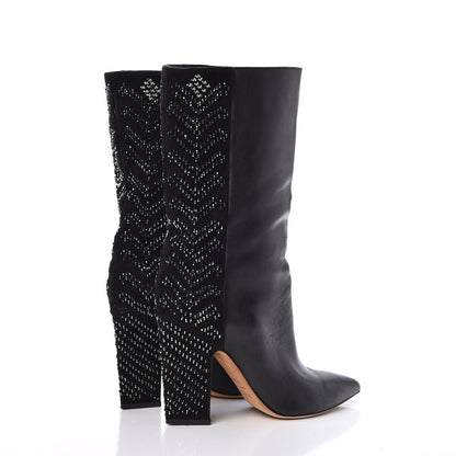 Valentino Garavani Nappa Suede Beaded Boots 38 Black 4 of 16