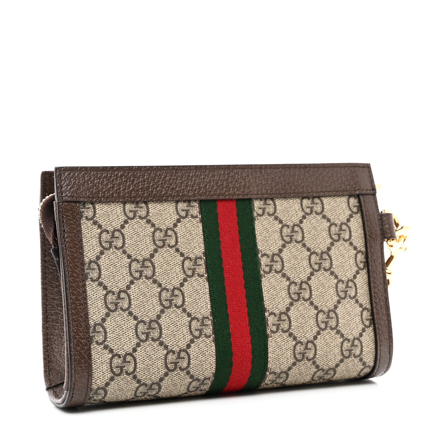 GG Supreme Monogram Web Ophidia Wristlet Brown