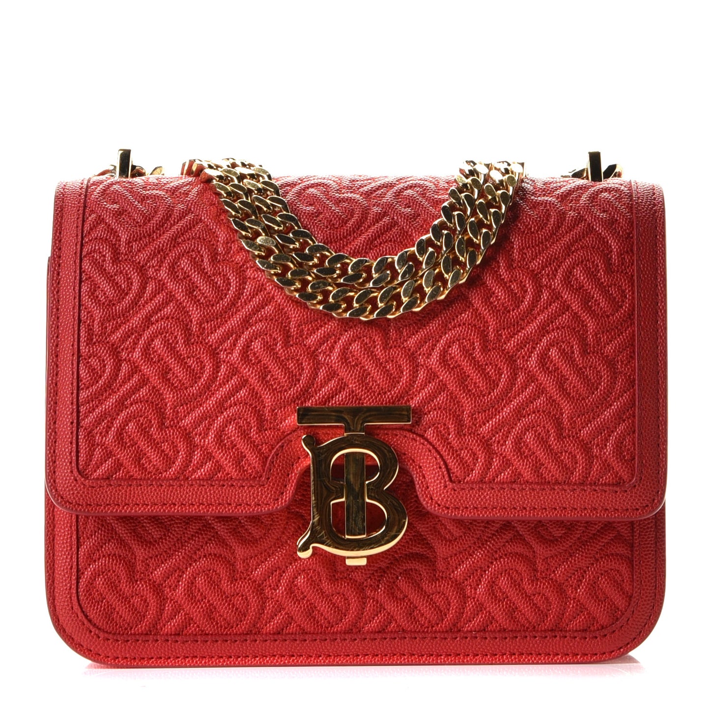 Grainy Calfskin Monogram Embossed Small TB Chain Bag Bright Red