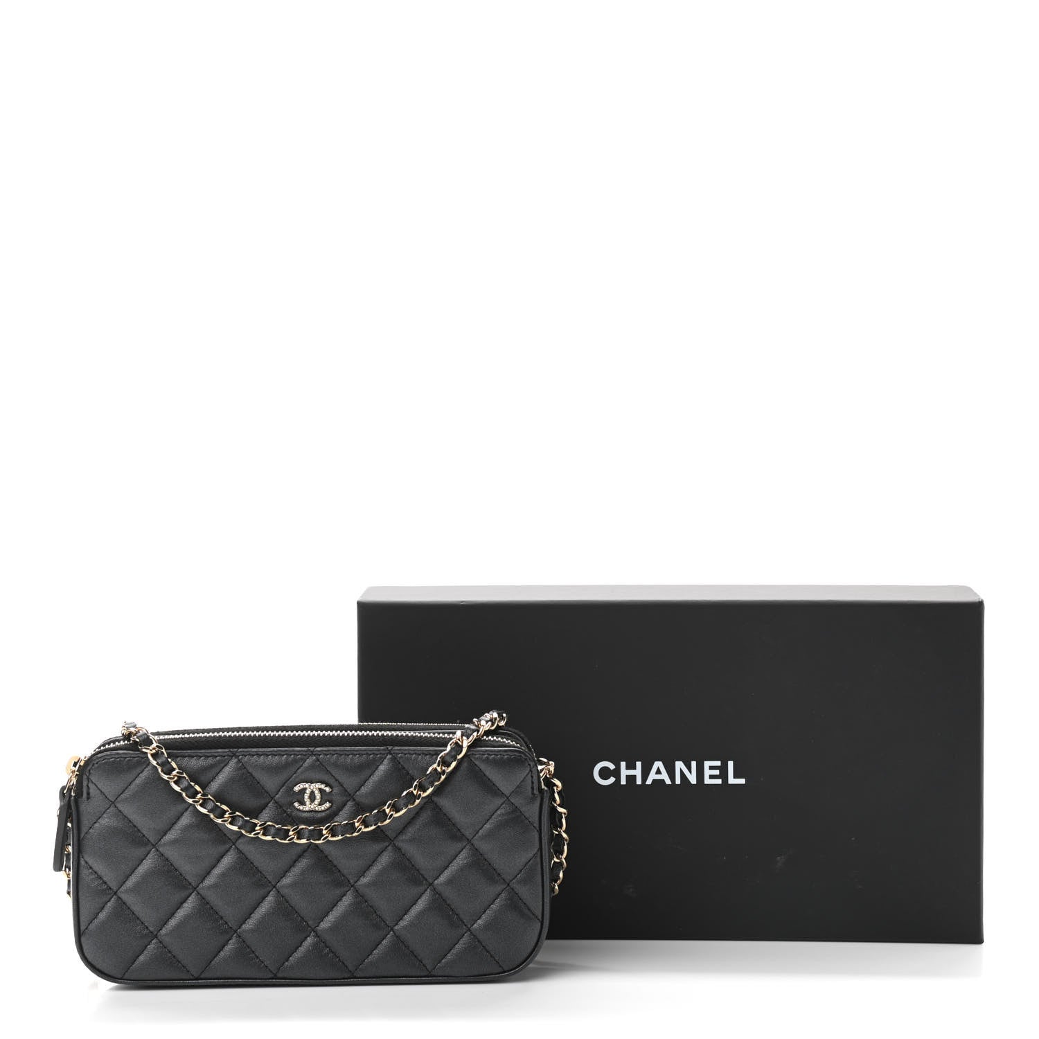 Chanel Iridescent Lambskin Quilted Pearl Clutch With Chain Black 16 of 16