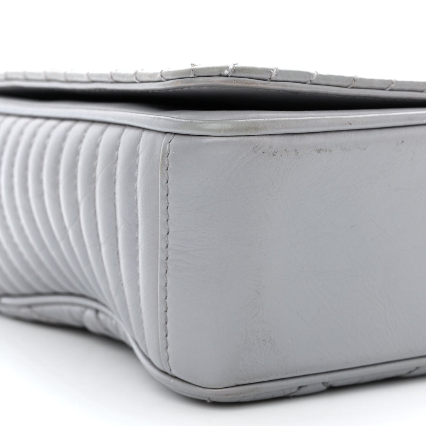 Glazed Calfskin Quilted Medium Coco Boy Flap Light Grey