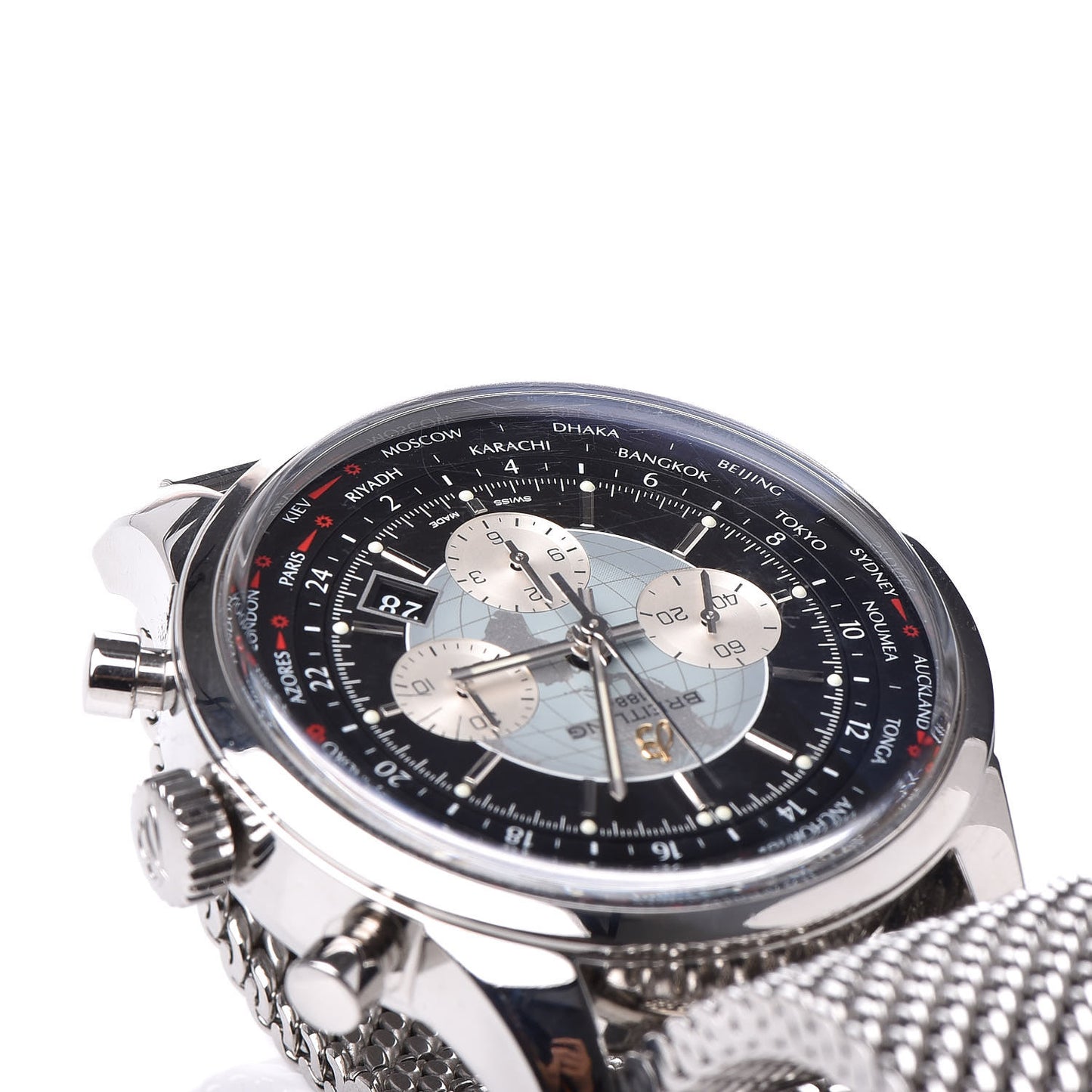 Stainless Steel 46mm Transocean Unitime Chronograph Automatic Watch Black AB0510