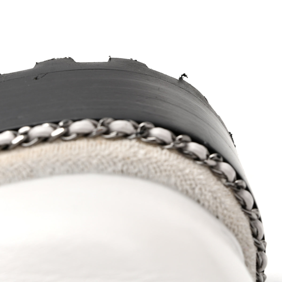 Crackled Calfskin Pearl Chain CC Combat Short Boots 38.5 White