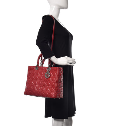 Christian Dior Lambskin Cannage Large Lady Dior Red 2 of 12
