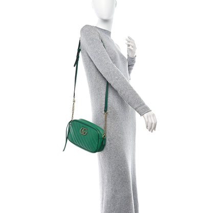 Gucci Azalea Calfskin Enamel Matelasse Diagonal Small Torchon GG Marmont Chain Shoulder Bag New Shamarock Emerald 2 of 14