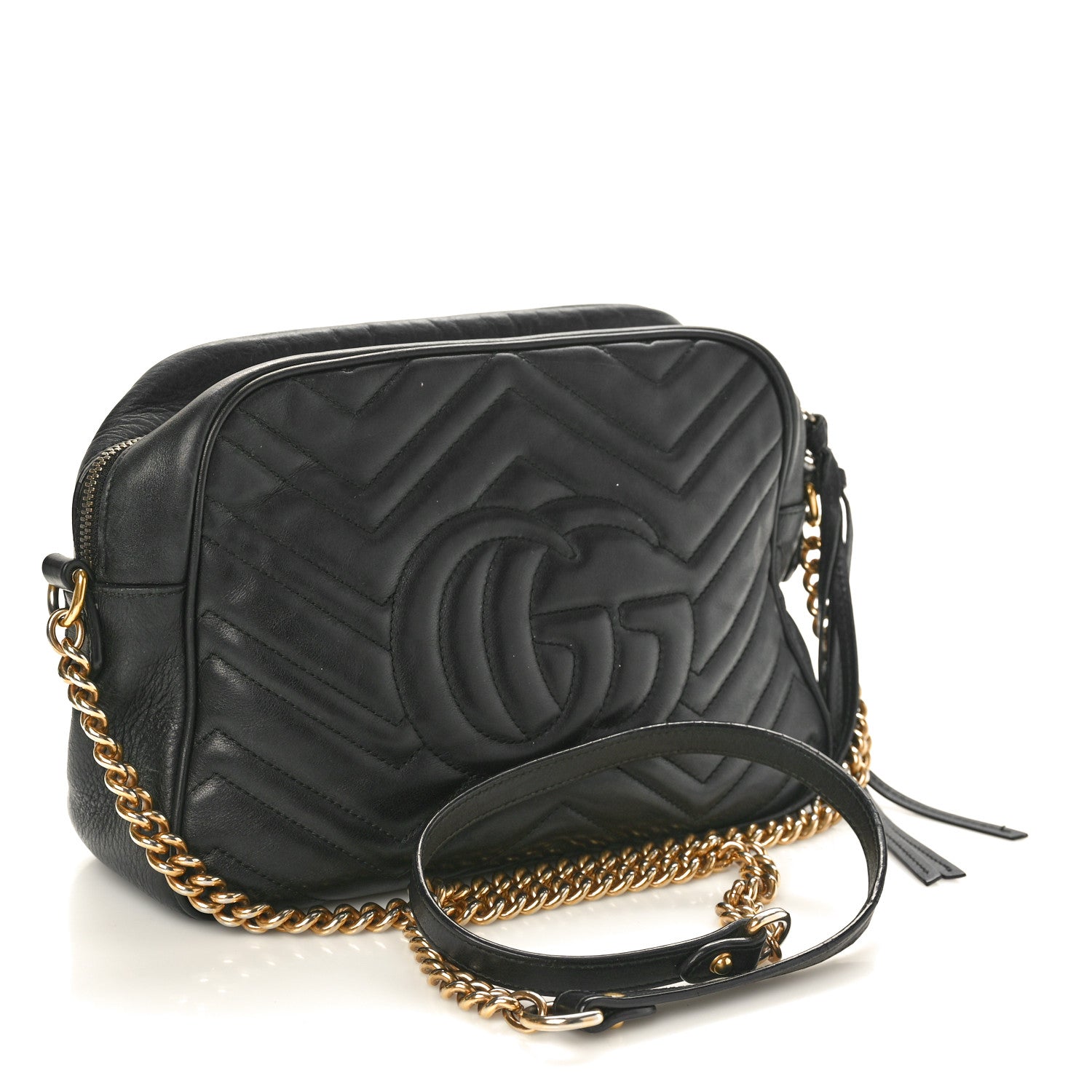 Gucci Calfskin Matelasse Medium GG Marmont Chain Shoulder Bag Black 2 of 14