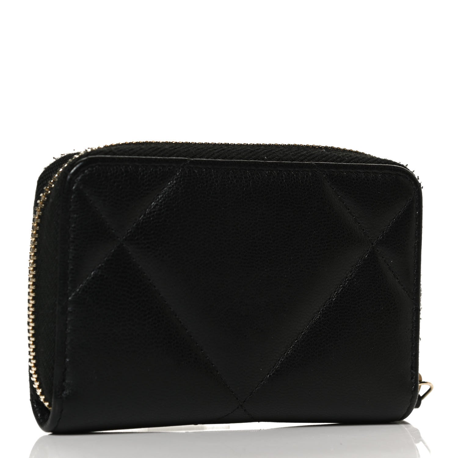 Chanel Shiny Goatskin Quilted Chanel 19 Zip Around Coin Purse Wallet Black 3 of 10