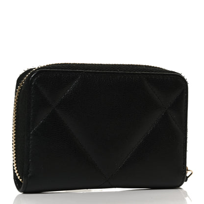 Chanel Shiny Goatskin Quilted Chanel 19 Zip Around Coin Purse Wallet Black 3 of 10