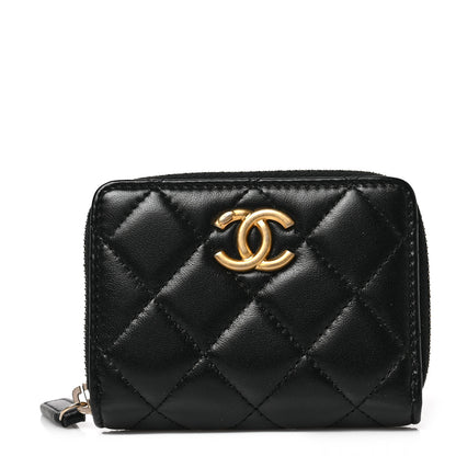 Chanel Lambskin Quilted Compact Zipped Wallet Black 1 of 7