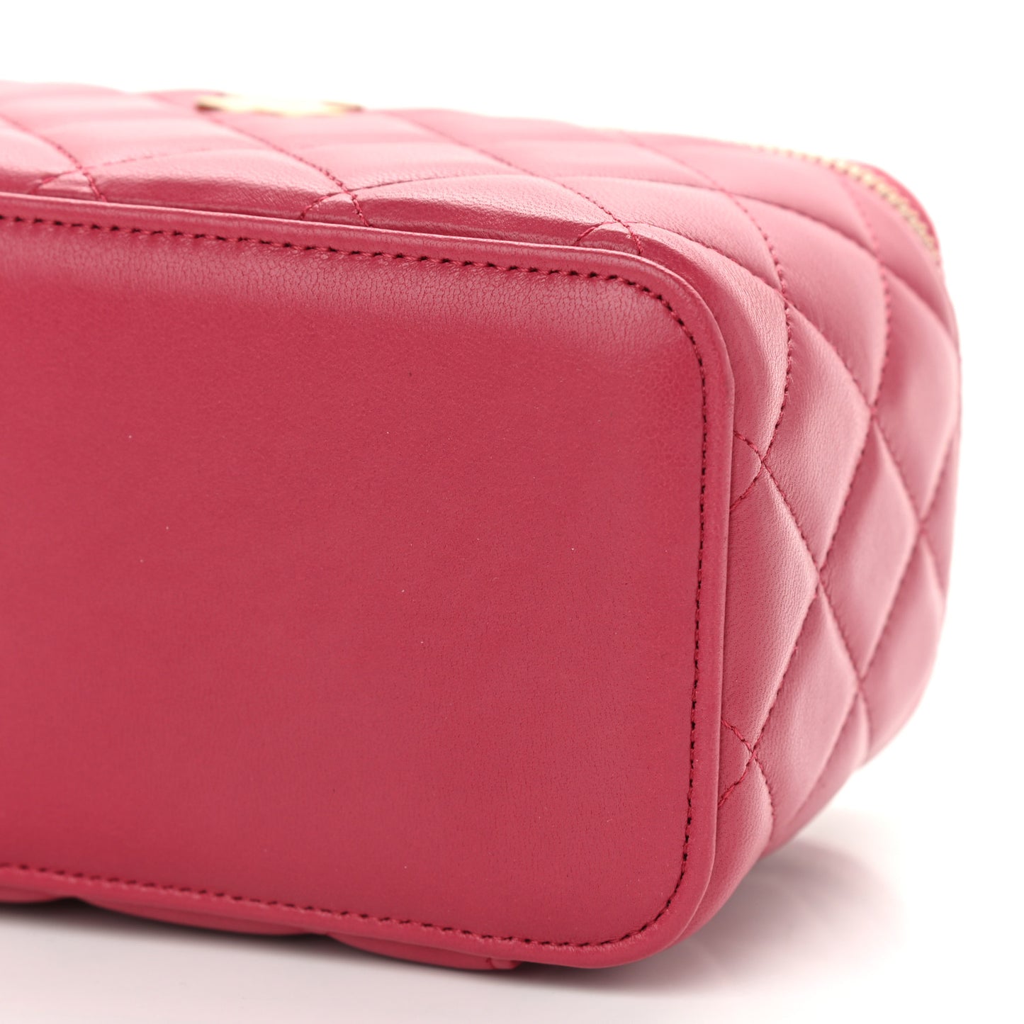 Lambskin Quilted Small Top Handle Vanity Case With Chain Dark Pink