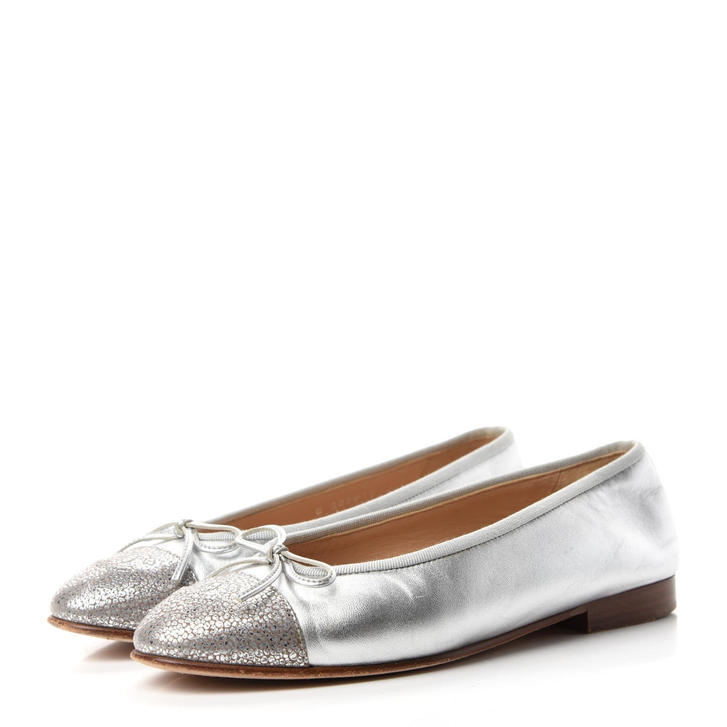 Metallic Lambskin CC Cap Toe Ballerina Flats 36.5 Silver