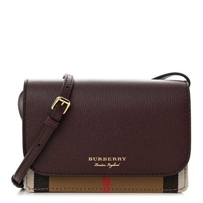 Burberry Grained Calfskin House Check Tartan Mix Hampshire Wallet On Chain Burgundy 1 of 11