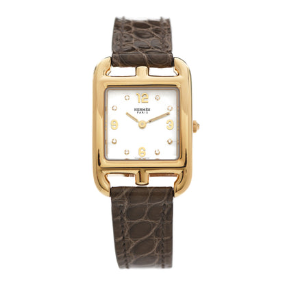 Hermes 18K Yellow Gold Alligator Diamond Mother of Pearl 23mm Cape Cod Quartz Watch Gris Elephant 1 of 5