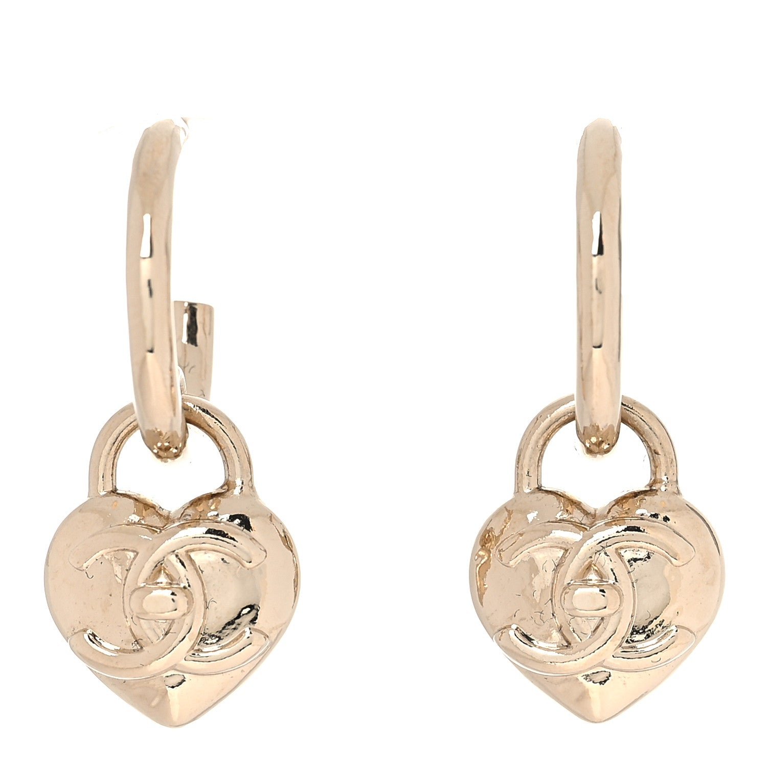 Chanel Metal CC Heart Turnlock Drop Earrings Gold 1 of 5