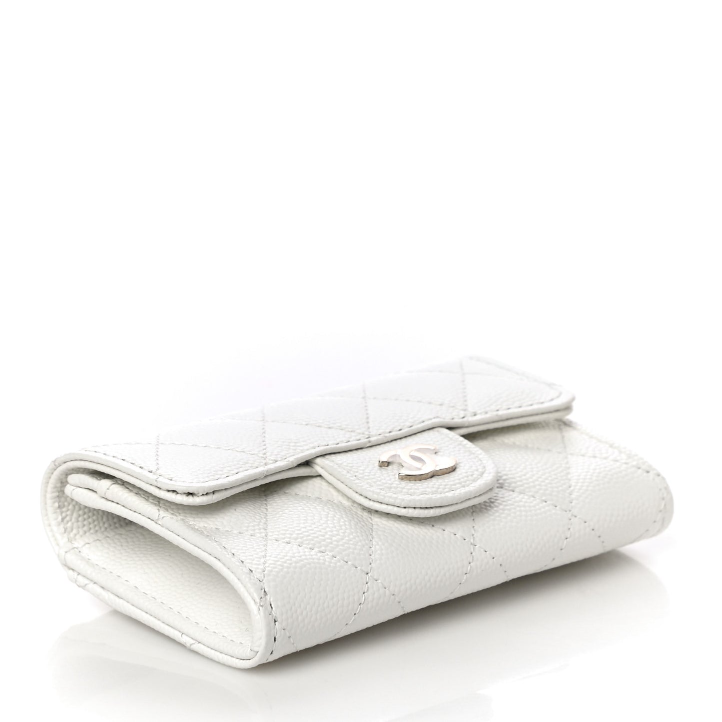 Caviar Quilted Flap Card Holder Wallet White