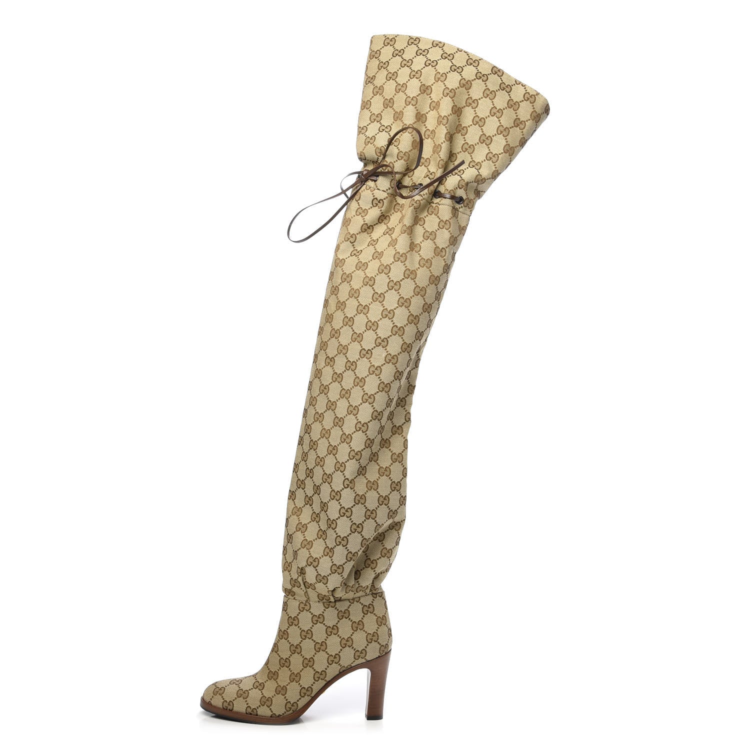 Gucci Monogram Over the Knee Boots 35 Beige Ebony 1 of 7