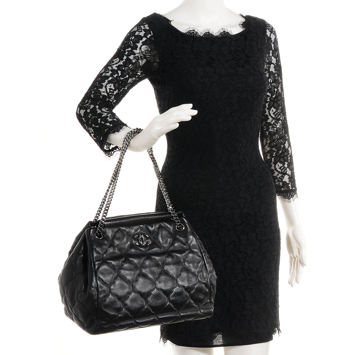 Lambskin Cells Accordion Tote Black