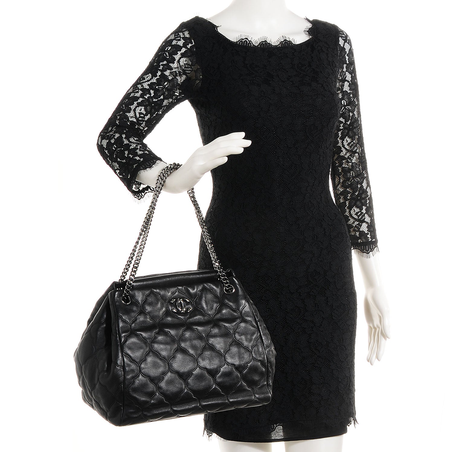 Chanel Lambskin Cells Accordion Tote Black 2 of 8