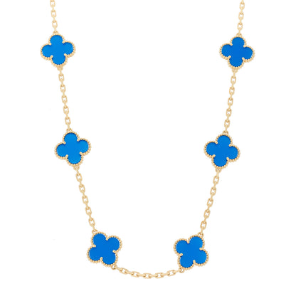 Van Cleef & Arpels 18K Yellow Gold Blue Agate 10 Motifs Vintage Alhambra Necklace 1 of 7