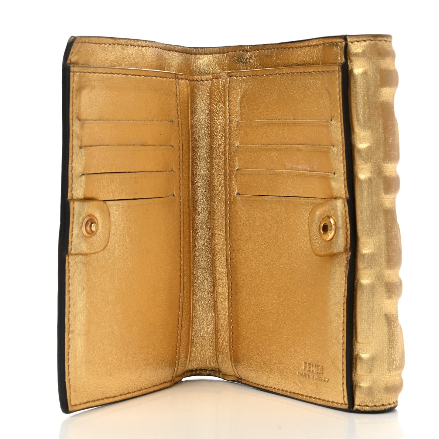 Vitello Catalan Mirror FF 1974 Embossed Medium Wallet Gold