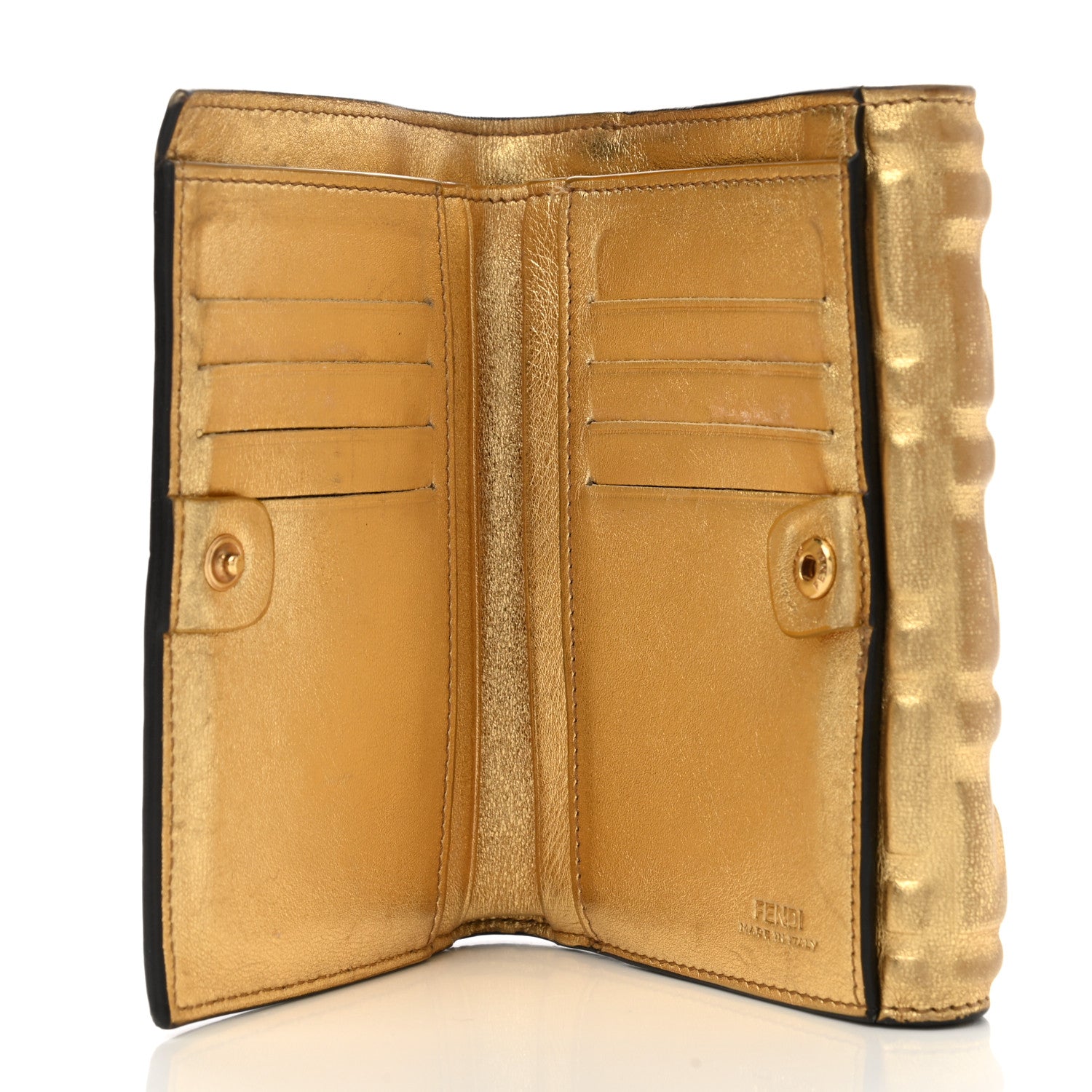 Fendi Vitello Catalan Mirror FF 1974 Embossed Medium Wallet Gold 5 of 14