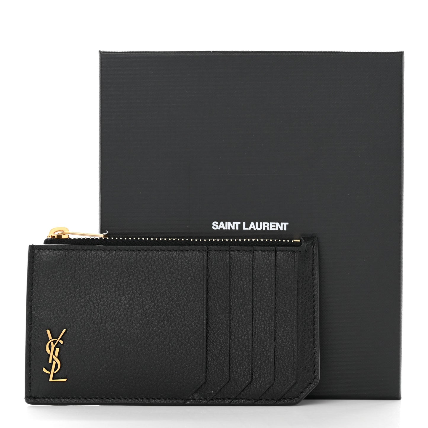 Grained Calfskin Monogram 5 Fragments Zip Pouch Card Holder Black