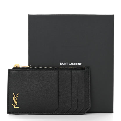 Saint Laurent Grained Calfskin Monogram 5 Fragments Zip Pouch Card Holder Black 11 of 11