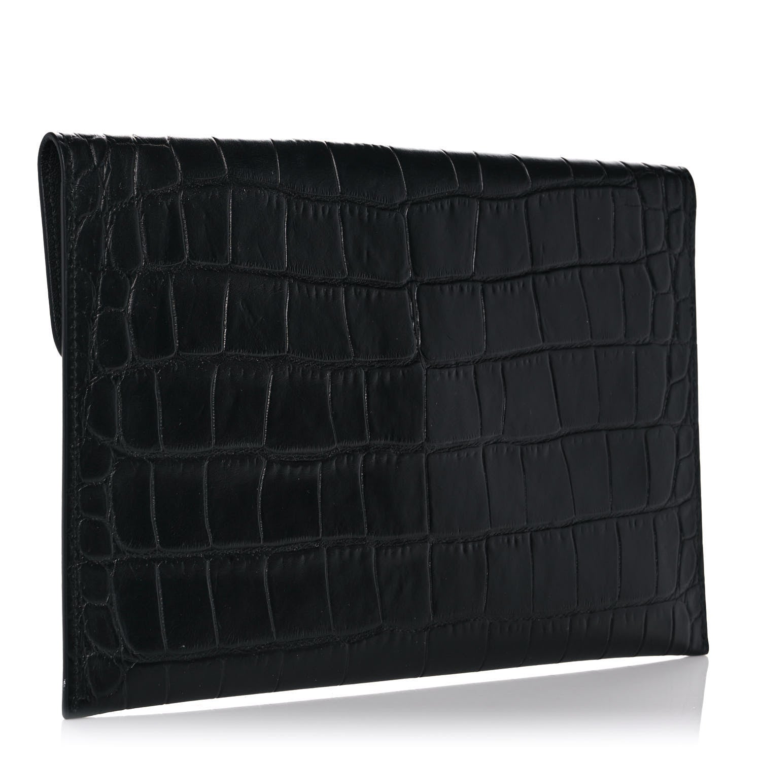 Alexander McQueen Calfskin Crocodile Embossed Skull Envelope Clutch Black 3 of 8