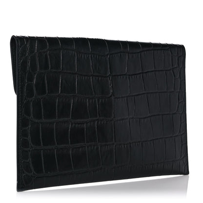 Alexander McQueen Calfskin Crocodile Embossed Skull Envelope Clutch Black 3 of 8